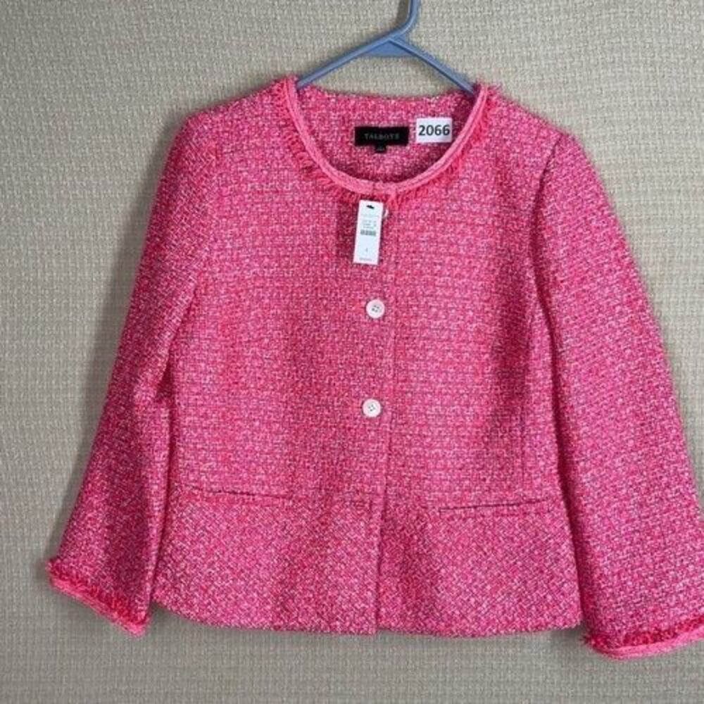 NWT Talbots Pink Tweed Peplum Button Front Career Preppy Blazer Women Size 6
